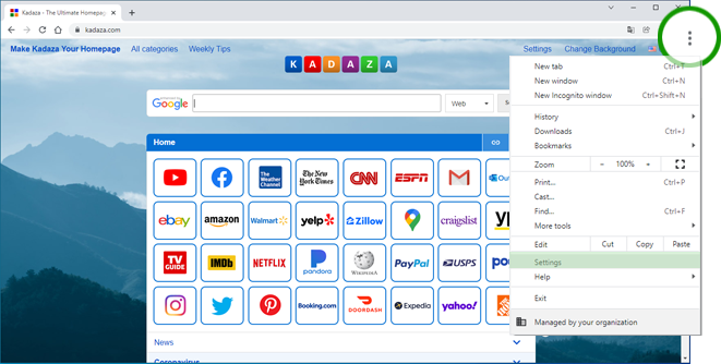Homepage Kadaza Settings Chrome